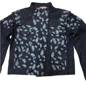 Opening Ceremony Navy Blue Patterned Denim Jacket